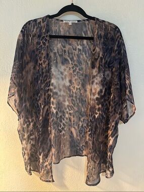Collective Concepts Sheer Leopard Print Tunic Kimono in Purple, Brown and Black